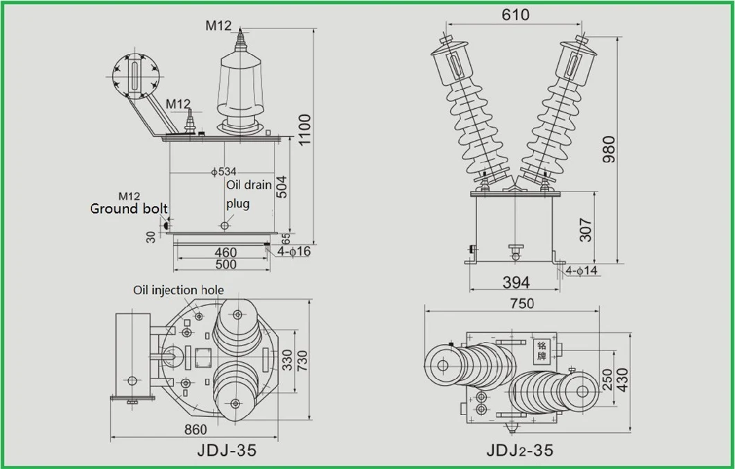 Jdj2 35kv 35000/100V 0.2/6p 80-500va Outdoor Hv Oil-Immersed Insulation Voltage Transformer