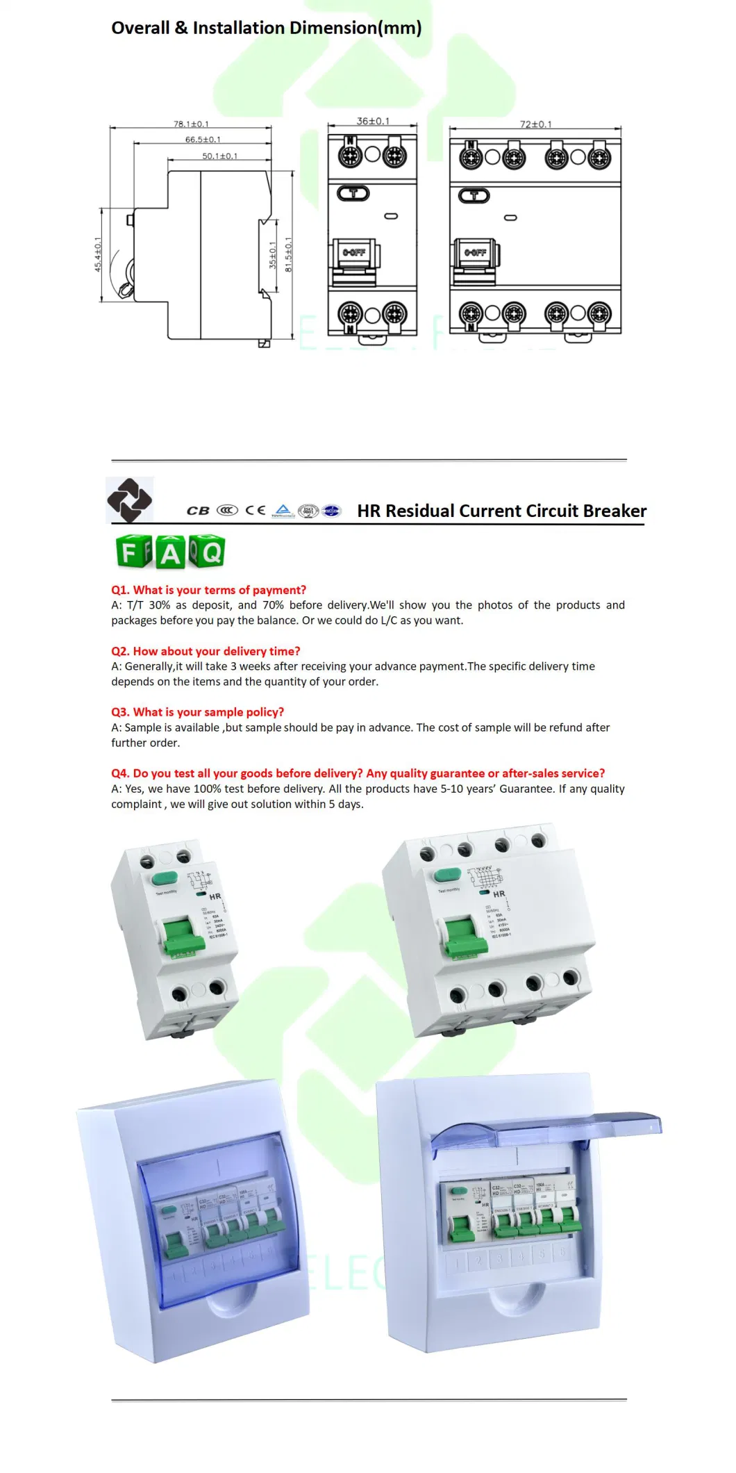 Jieli Scm Copper Parts Residual Current Circuit Breakers