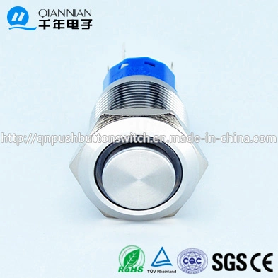 19mm 1no Nc/2no 2nc Resetable Self-Locking High Flat Ring Illuminated Button Switch IP67 Ik10