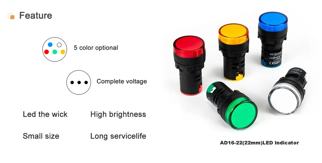 Ad22-22 Series Push Buttom Switch with Red Yellow Green Blue Color