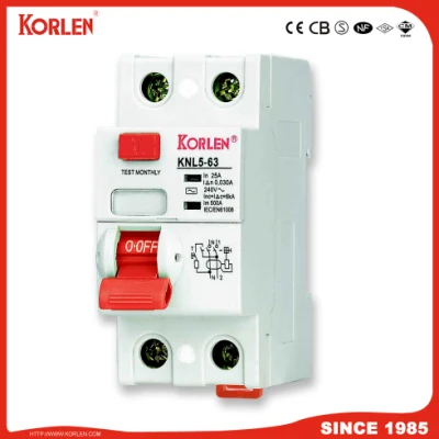 Interruttore automatico a corrente residua di nuovo tipo KORLEN RCCB Knl5-63 30, 100, 300 ma con IEC61008-1