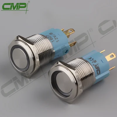 Interruttori a pulsante illuminati con luce LED in metallo da 16 mm CMP su Off Interruttore