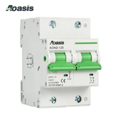 Mini circuito AOASIS Aond-125 C125 2p MCB 500 V c.c. 63 a/100 a/125 a 6 ka Interruttore solare CC MCB
