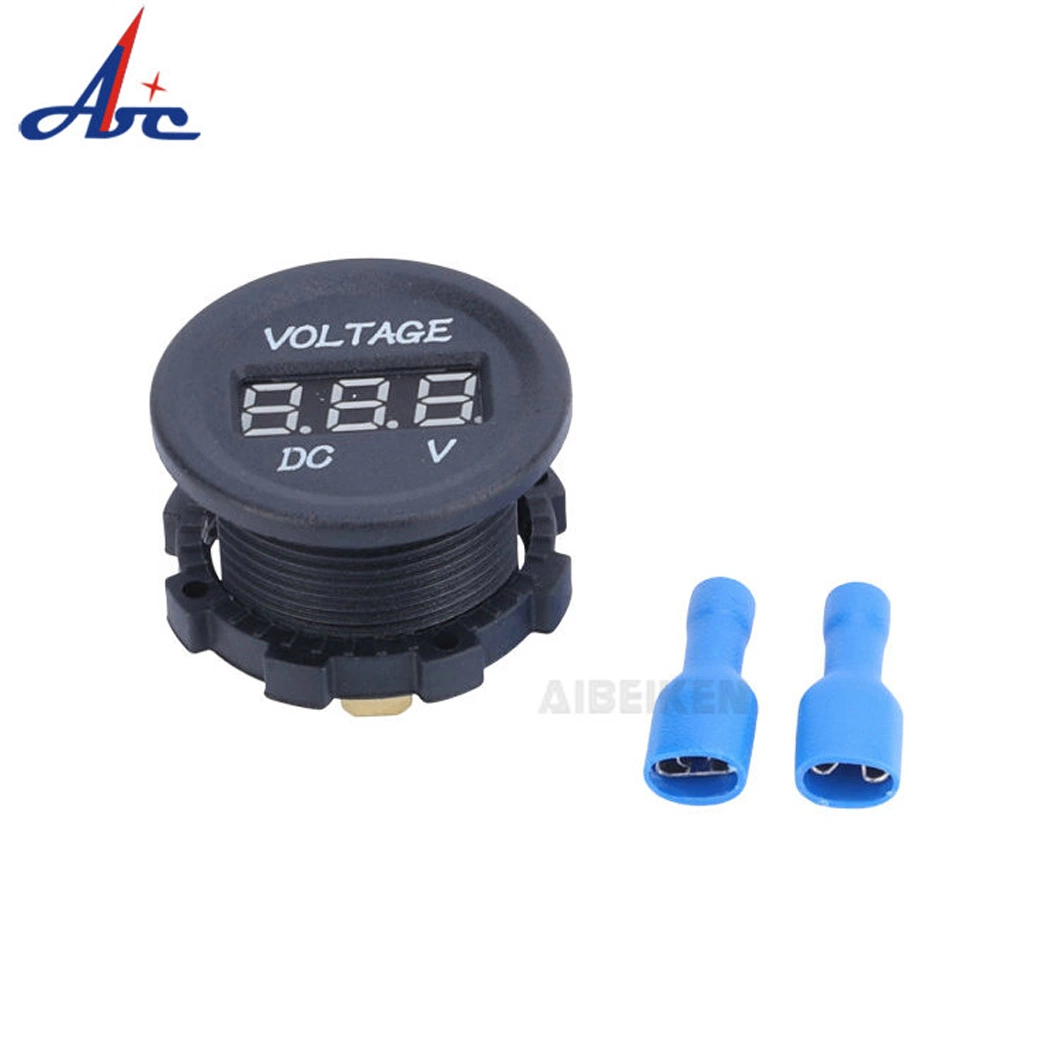 DC 12V LED Display Voltmeter with Waterproof Blue Digital Round Panel