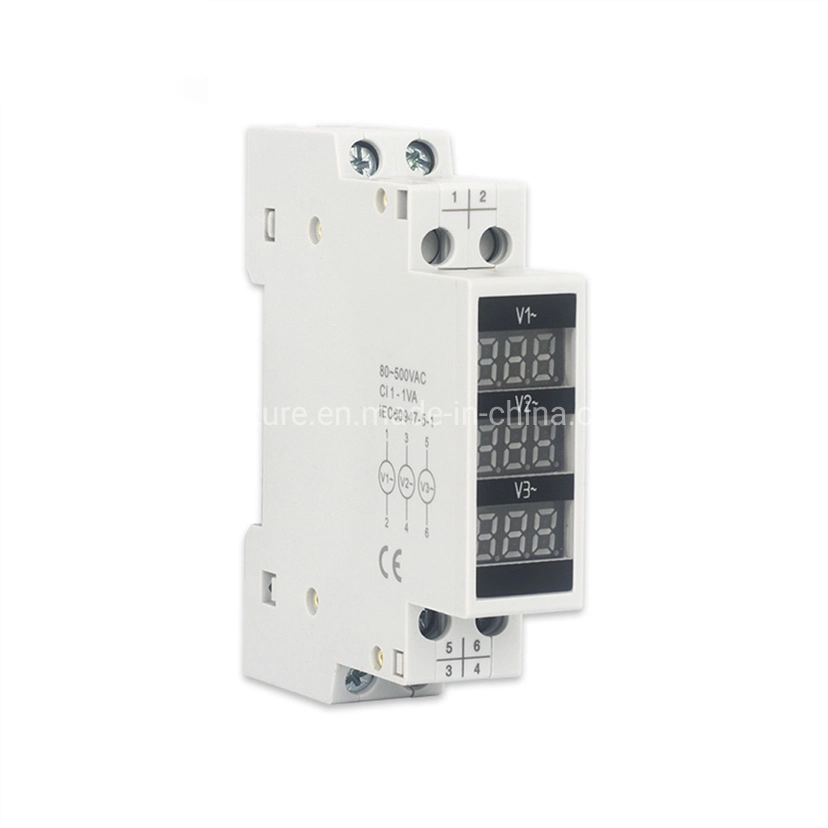 Modular Voltage Meter 3 Phase 80V to 500V AC LED Digital Display DIN Rail Volt Meter