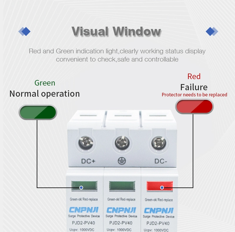 Photovoltaic DC SPD 2p/3p DC12V 24V 48V 500V 690V 800V 1000V 20ka~40ka Surge Protector Protective Device Lightning Protection