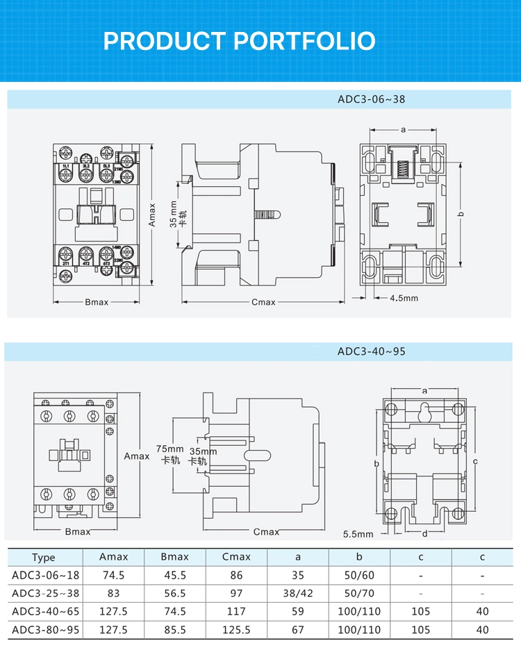 Andeli Contactor ADC3-09 9A 220V/380V Single Phase Contactor Double Auxiliary Contact