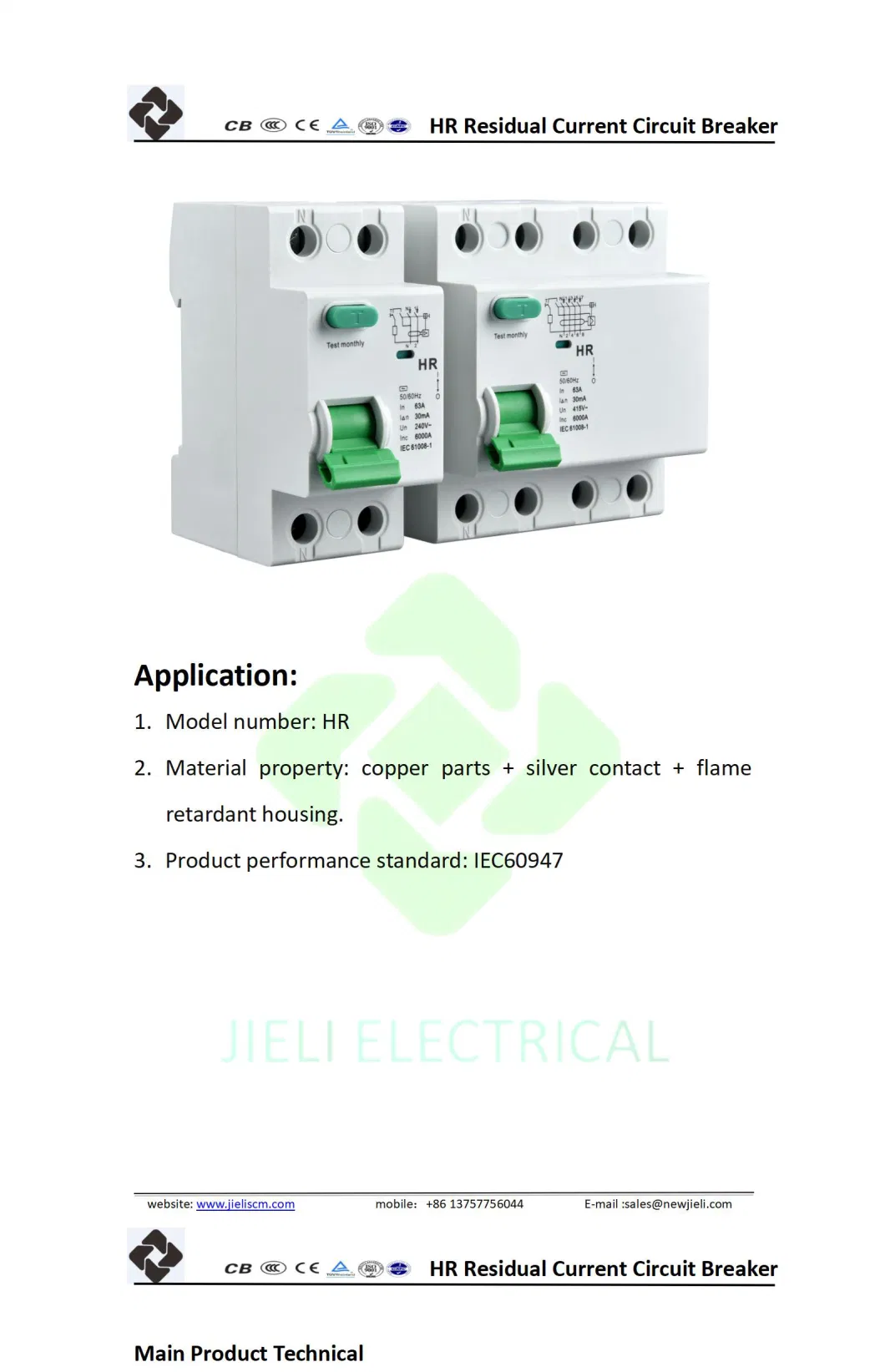 Jieli Scm Copper Parts Residual Current Circuit Breakers