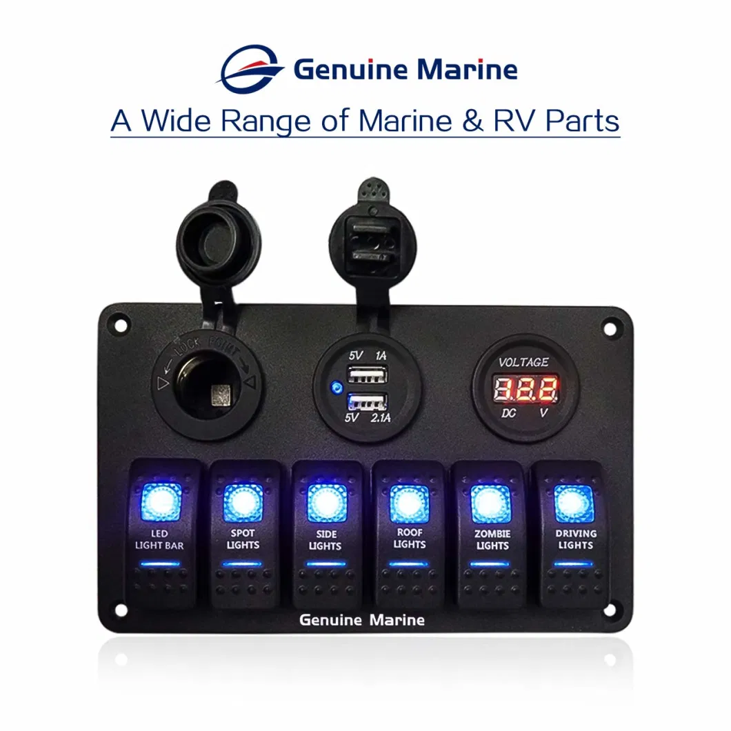 6 Gang Rocker Switch Panel Fuse Panels Waterproof Digital Voltmeter Display Dual USB Charger Port for Car Boat and More