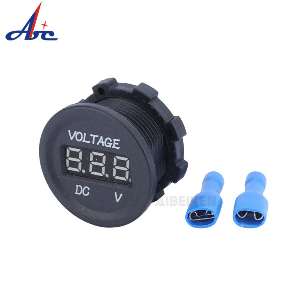 DC 12V LED Display Voltmeter with Waterproof Blue Digital Round Panel