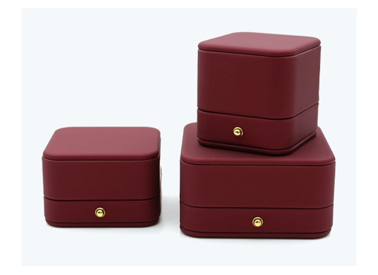 PU Leather Jewelry Clamshell Round Corner Decorative Gold Button display Box Delicate Elegant fashion Shape Custom Logo