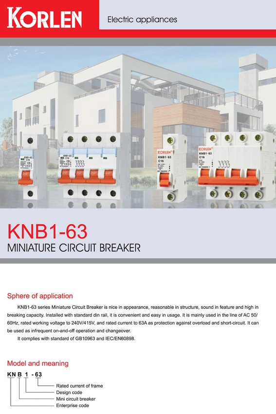 High Quality Miniature Circuit Breaker MCB (KNB1-63) CE RoHS CCC