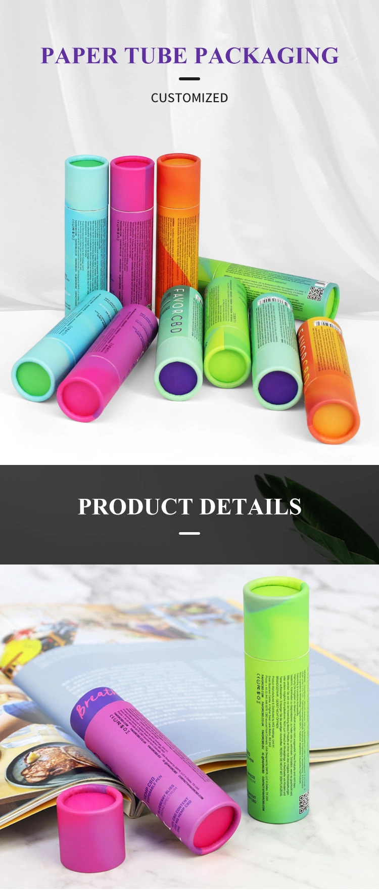 Firstsail Recyclable Paper Tube Preroll Disposable Lip Balm Container Gift Cylinder Packaging Box with Button