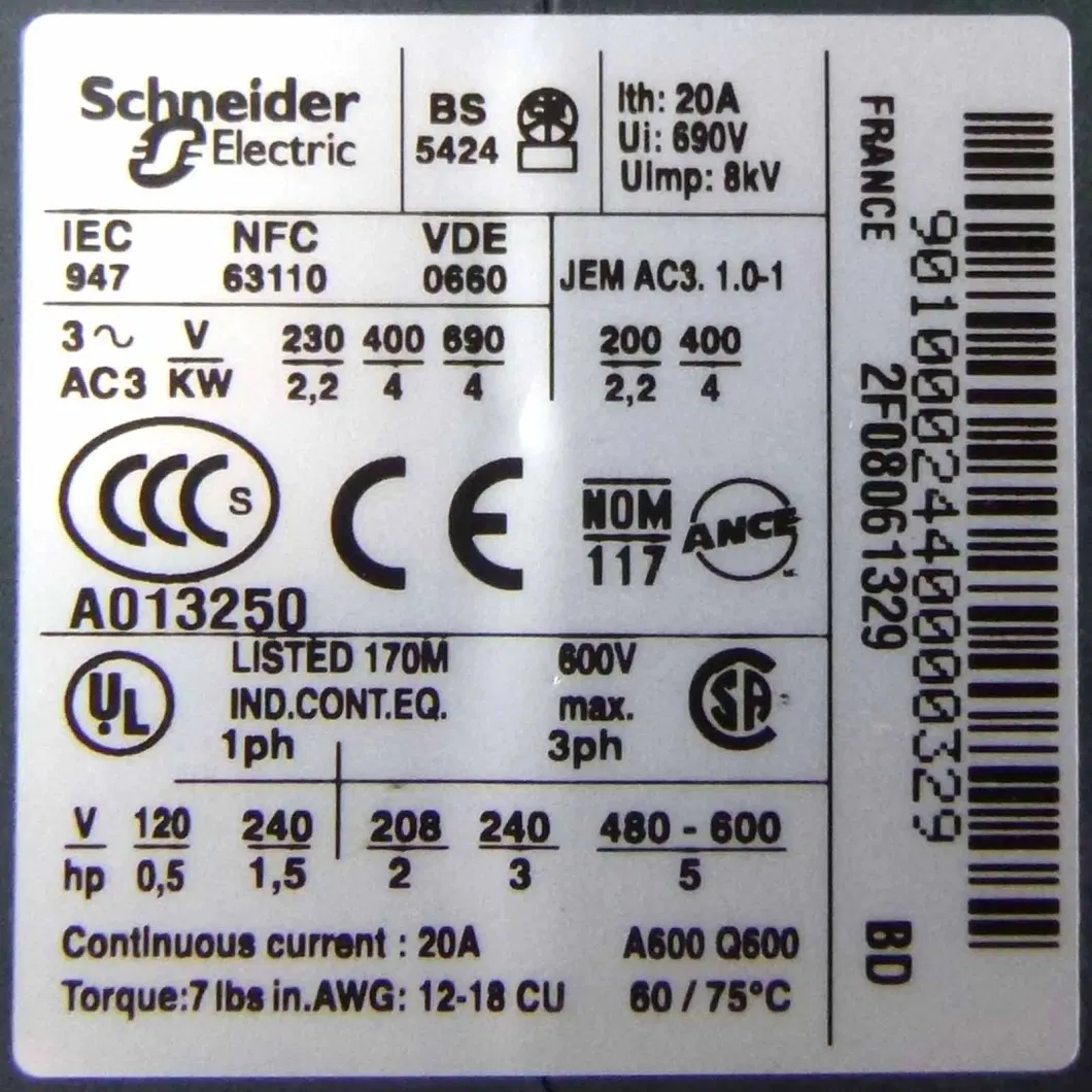 Electrical Lp1K0901bd Contactor, Tesys K, 3p, AC-3/AC-3e, 1nc Aux, 24V DC Coil, Screw Clamps