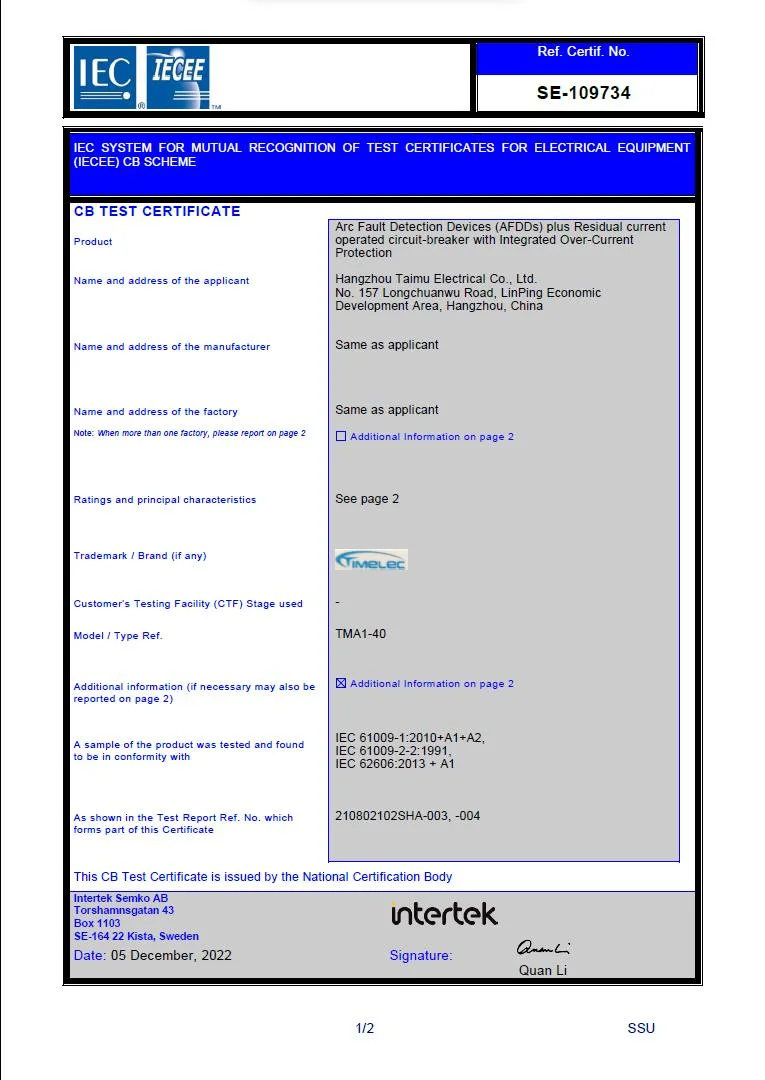 AfDD-6KA TypeAC 1p+N C25 TMA3-40 afdd breaker AFDD