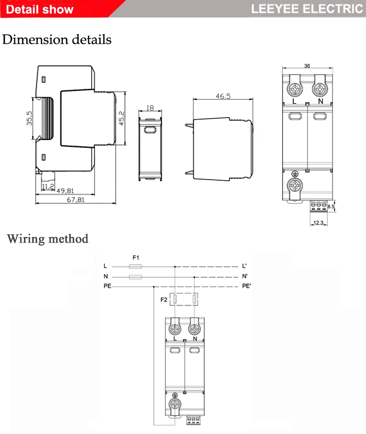 2p 20ka T2 Class II Surge Protection Device for Solar Power System