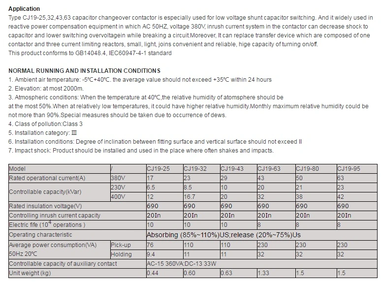 Cj19-32 Magnetic Circuit Electrical Capacitor Contactor