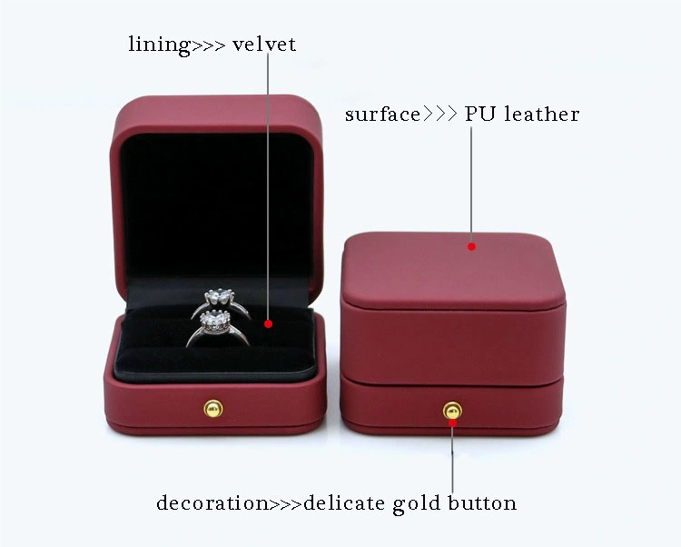 PU Leather Jewelry Clamshell Round Corner Decorative Gold Button display Box Delicate Elegant fashion Shape Custom Logo