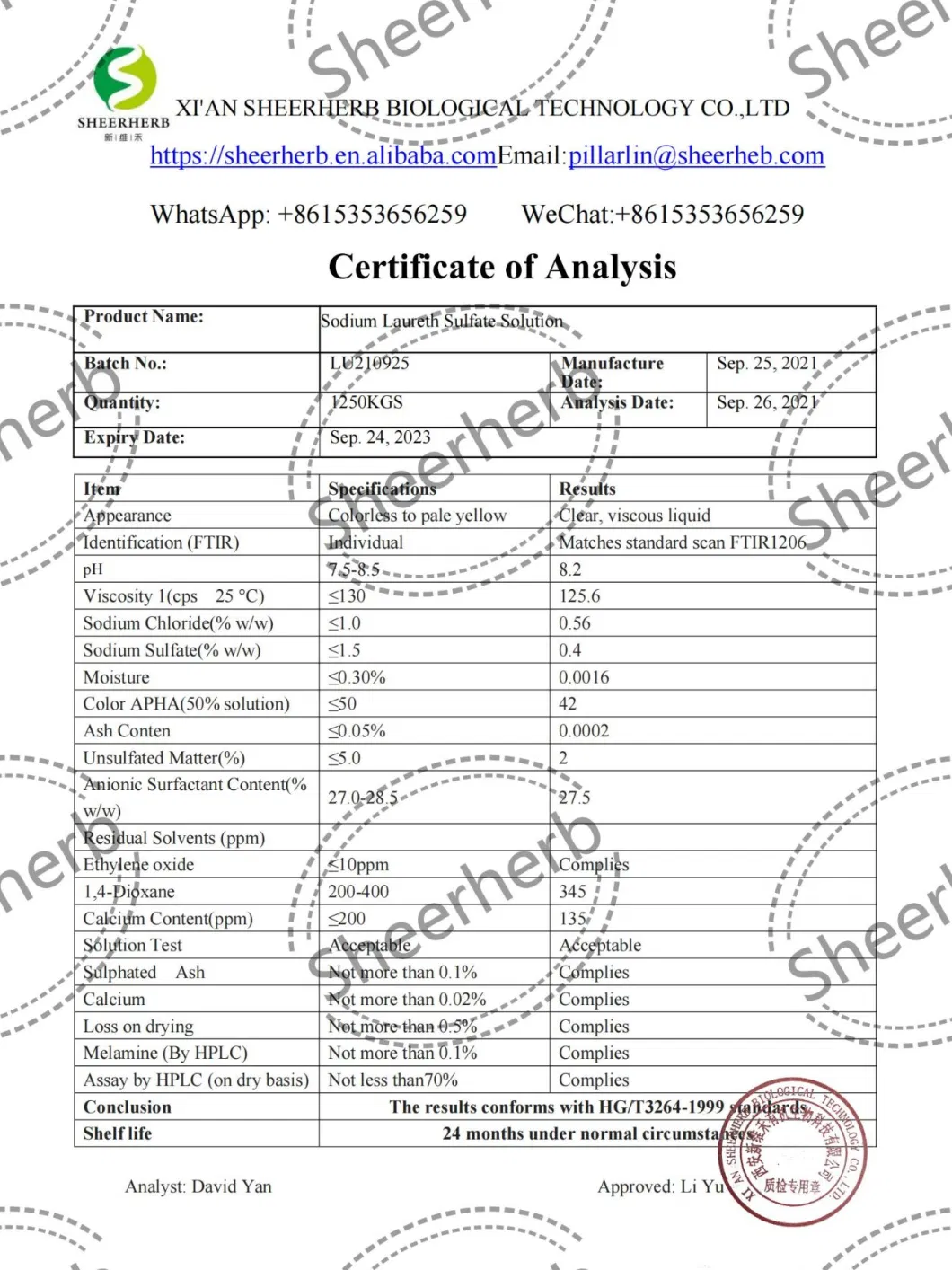 Sheerherb Hot Salling SLES 70%, Sodium Laureth Sulfate, Sodium Lauryl Ether Sulfate