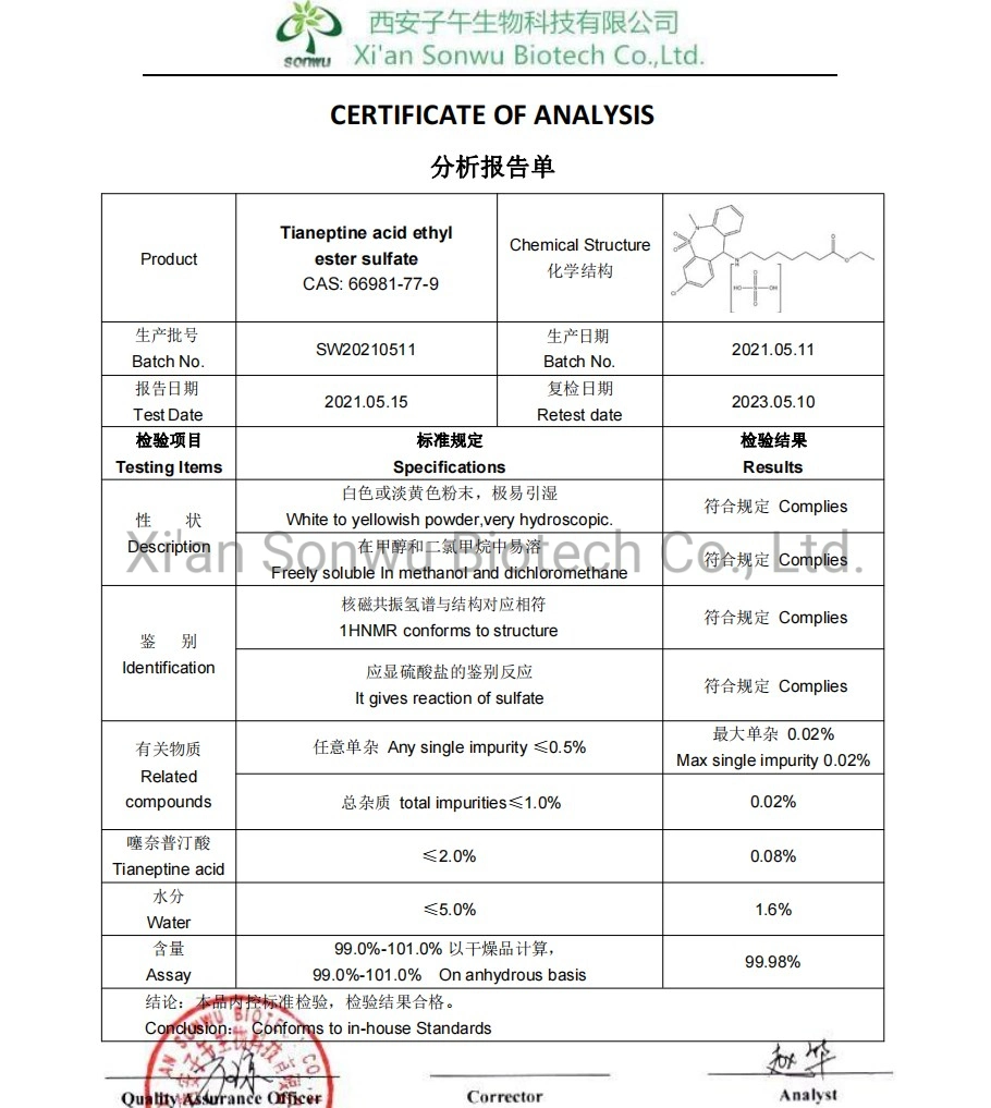 Sonwu Supply Nootropics Powder Tianeptine Ethyl Ester