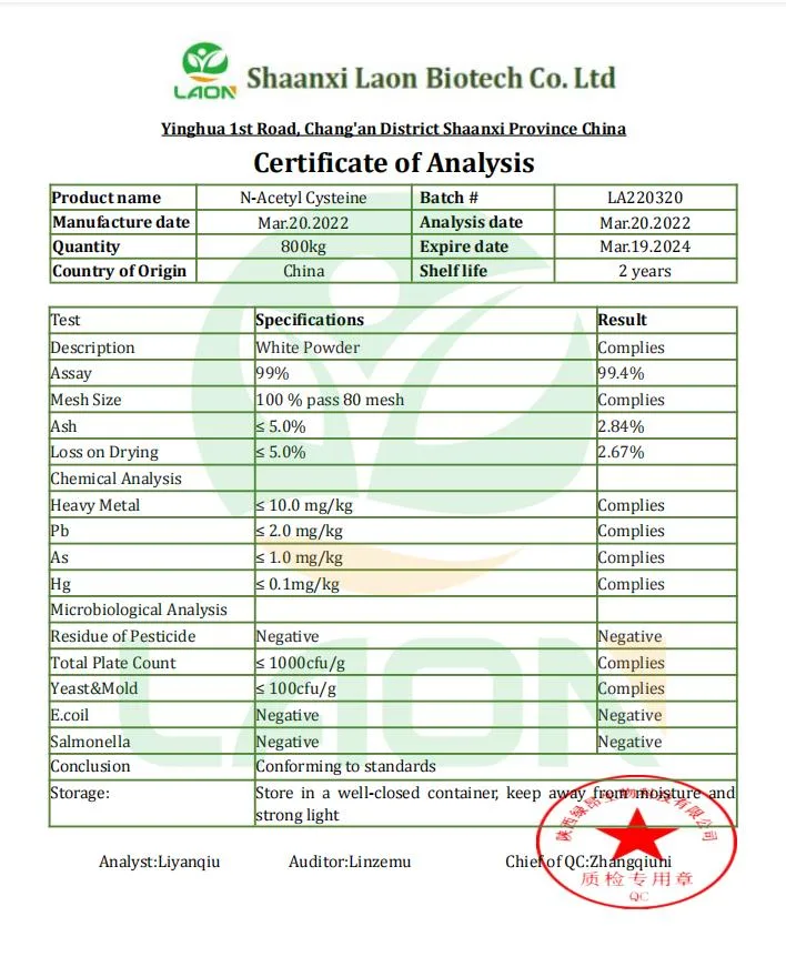 Boosts Brain Health N-Acetyl-L-Cysteine Nac Powder Food Additive CAS 616-91-1