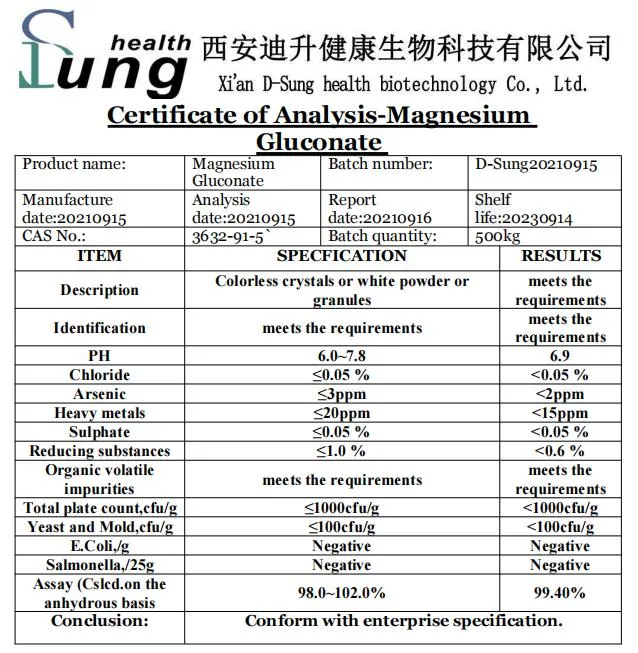 Food Grade Magnesium Gluconate Material Magnesium Gluconate Supplement Magnesium Gluconate