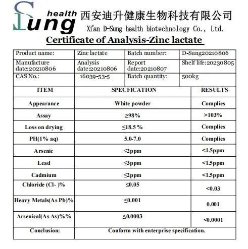 Food Additive Grade Zinc Lactate Powder Raw Material Zinc Lactate Purity Zinc Lactate
