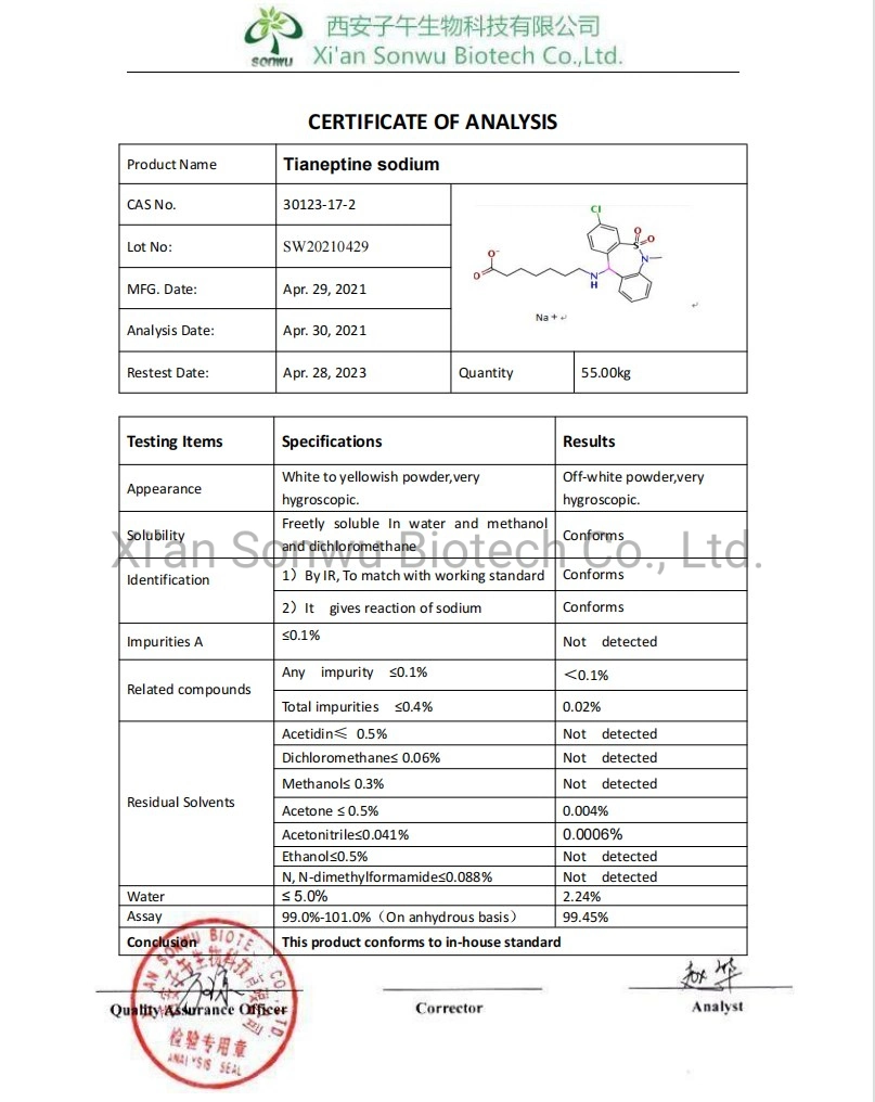 Sonwu Tianeptine Sodium Powder Nootropics Capsules Tianeptine Sodium