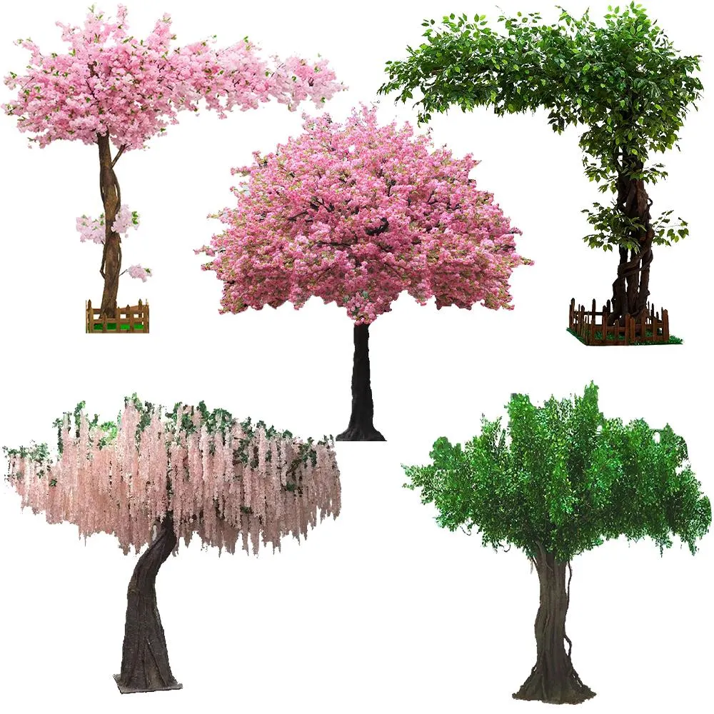 Wedding Decoration Artificial Banyan Tree Ficus Microcarpa Pink White Cherry Blossom Tree Wisteria Flowers Artificial Trees