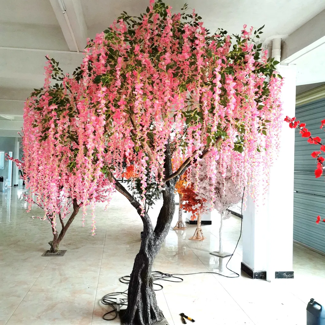 Customized Color Indoor White Pink Artificial Wisteria Flower Tree Wedding Tree