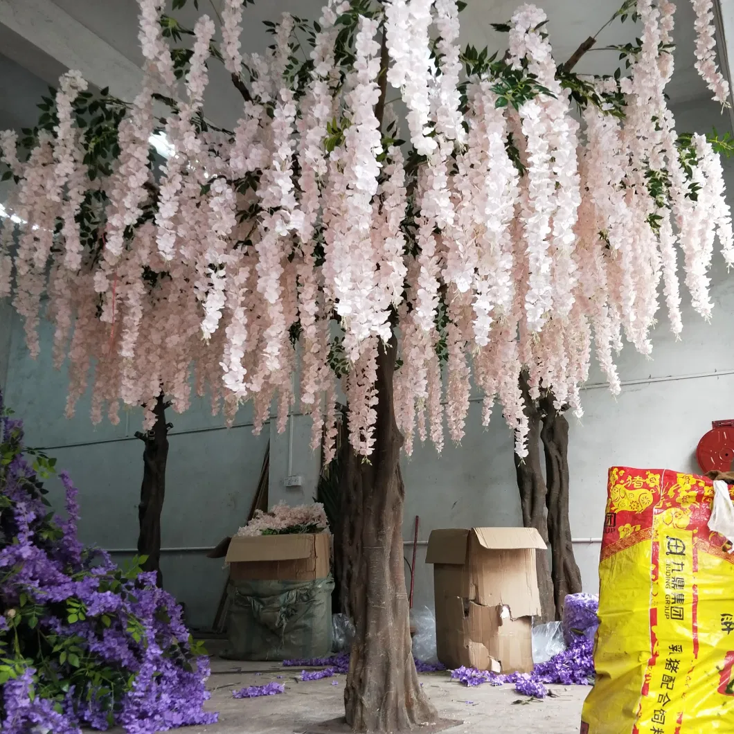 Customized Color Indoor White Pink Artificial Wisteria Flower Tree Wedding Tree