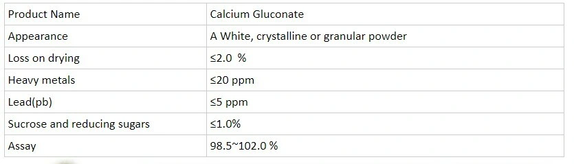 Calcium Gluconate of Tech Grade, Pharmacy Grade, Injection Grade Used for Additives