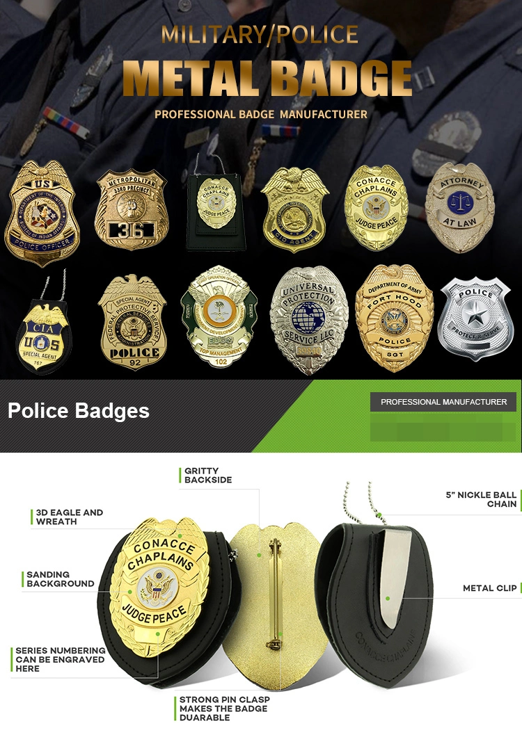 Factory Price Fast Delivery Stamped Zinc Alloy with High Quality Supplier Metal Custom Security Police Badges