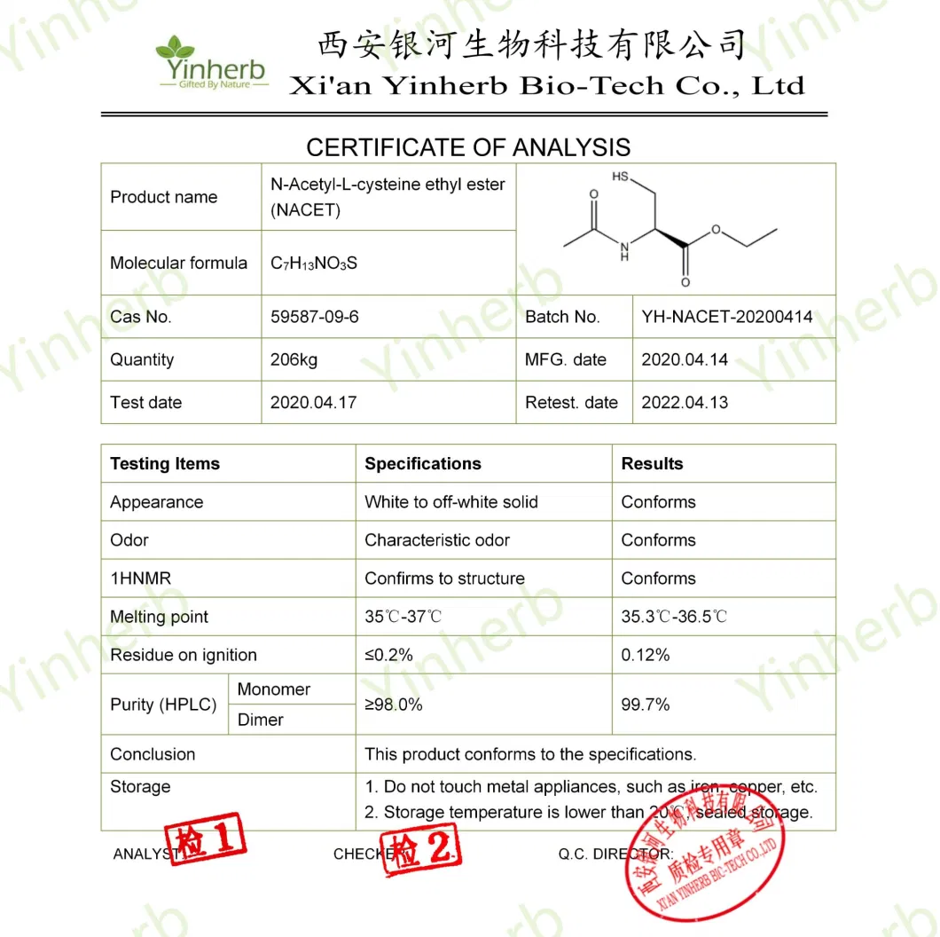 Yinherb Lab Hot Sale N-Acetyl-L-Cysteine Ethyl Ester CAS 59587-09-6