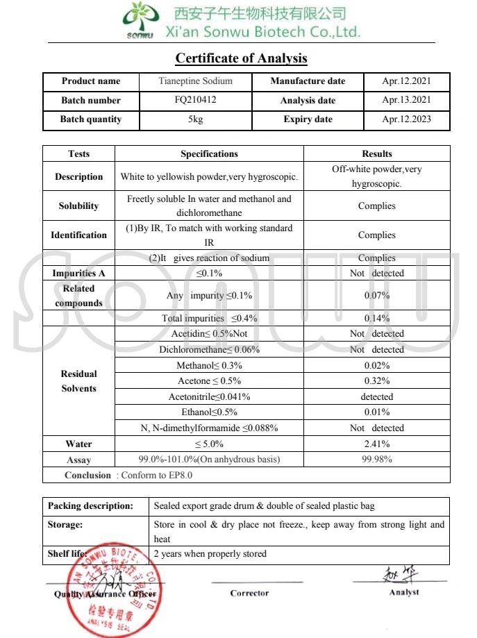 Sonwu Supply Antidepressant CAS 30123-17-2 Tianeptine Sodium