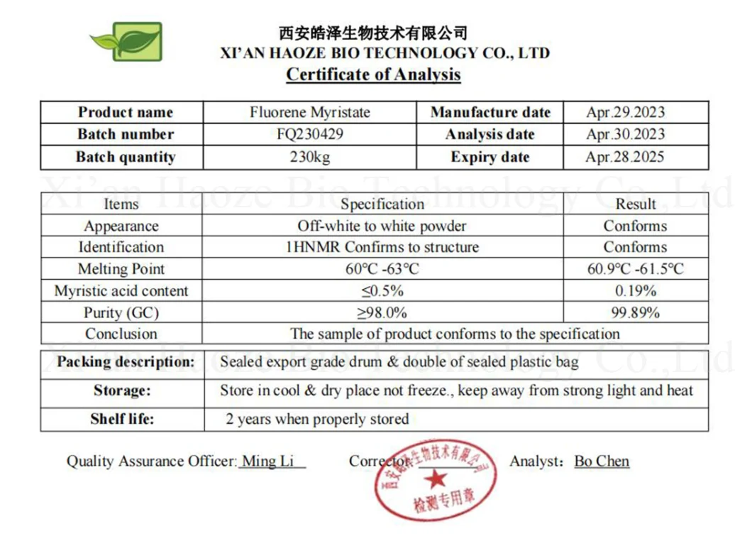 Food Nootropic Fluorene Myristate CAS 2595050-21-6 Fluorene Myristate Powder