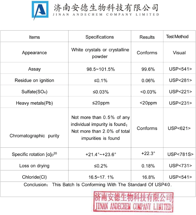 USP Grade Factory Supply Hot Selling L-Arginine Hydrochloride CAS 1119-34-2