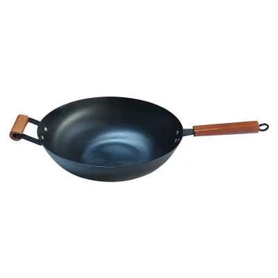  Manufacturer Wooden Handle Stainless Wok 32cm Hotel Restaurant Equipment Wok Pan Frying Pan