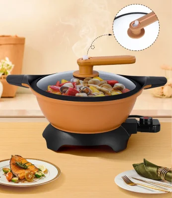  35cm Frying Pan Electric Multifunction Deep Dish Pizza Pan Round Aluminium