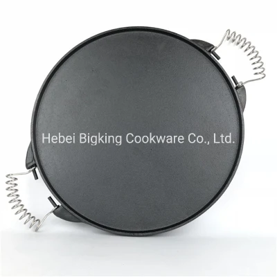 Double Sided Round Cast Iron Reversible BBQ Grill Griddle Frying Pan