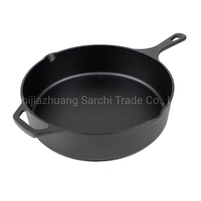 Cast Iron Cookware Deep Skillet Frying Pan with Glass Lid