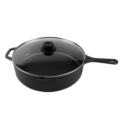 5.6 Quart Preseasoned Cast Iron Deep Saut&eacute; Pan Chicken Fryer Skillet with Glass Cover