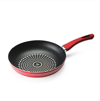  Pfoa Free Silk Painting Inside Fry Pan Induction Home Cooking Pan Black Nonstick Diamond Inside Open Fry Pan with TPR Soft Touch Handle