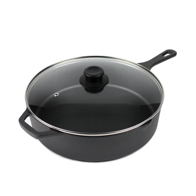Cast Iron Cookware Deep Skillet Frying Pan with Glass Lid