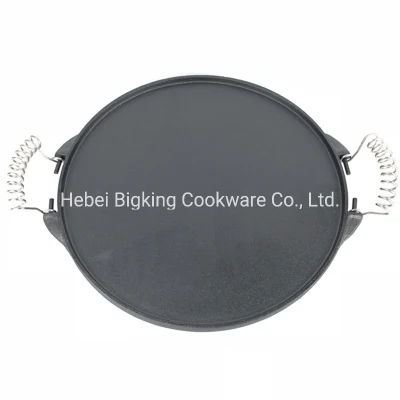 Double Sided Round Cast Iron Reversible BBQ Grill Griddle Frying Pan