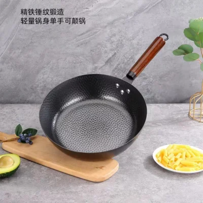  &quot;Artisan Hand-Forged Hammered Wok - Zhanqiu Iron Pan with No Coating, Non-Stick Frying Pan Flat-Bottomed Pan for Induction Cooktops and Gas Stoves&quot;