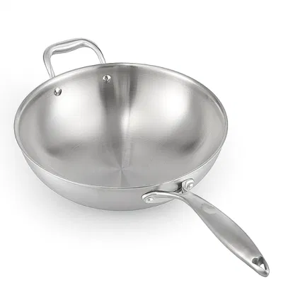  High Quality Cookware Tri-Ply Stainless Steel Wok Pan with Steel Cover, Scratch Proof Induction Kitchenware with Stay-Cool handles, Stir-Fry Pans Skillet