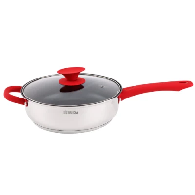 Colorful Stainless Steel Frypan Wok Saute Pan with Red Silicone Handle