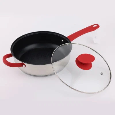Colorful Stainless Steel Frypan Wok Saute Pan with Red Silicone Handle