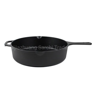 Cast Iron Cookware Deep Skillet Frying Pan with Glass Lid